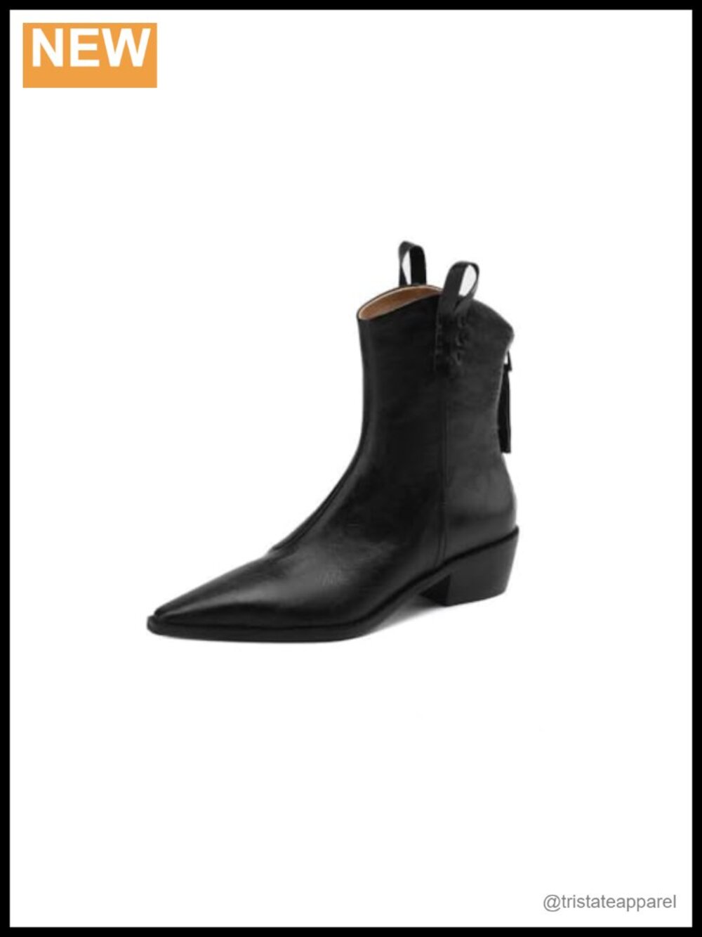 Handmade Leather Ankle Boots Block Heel Zip Closure